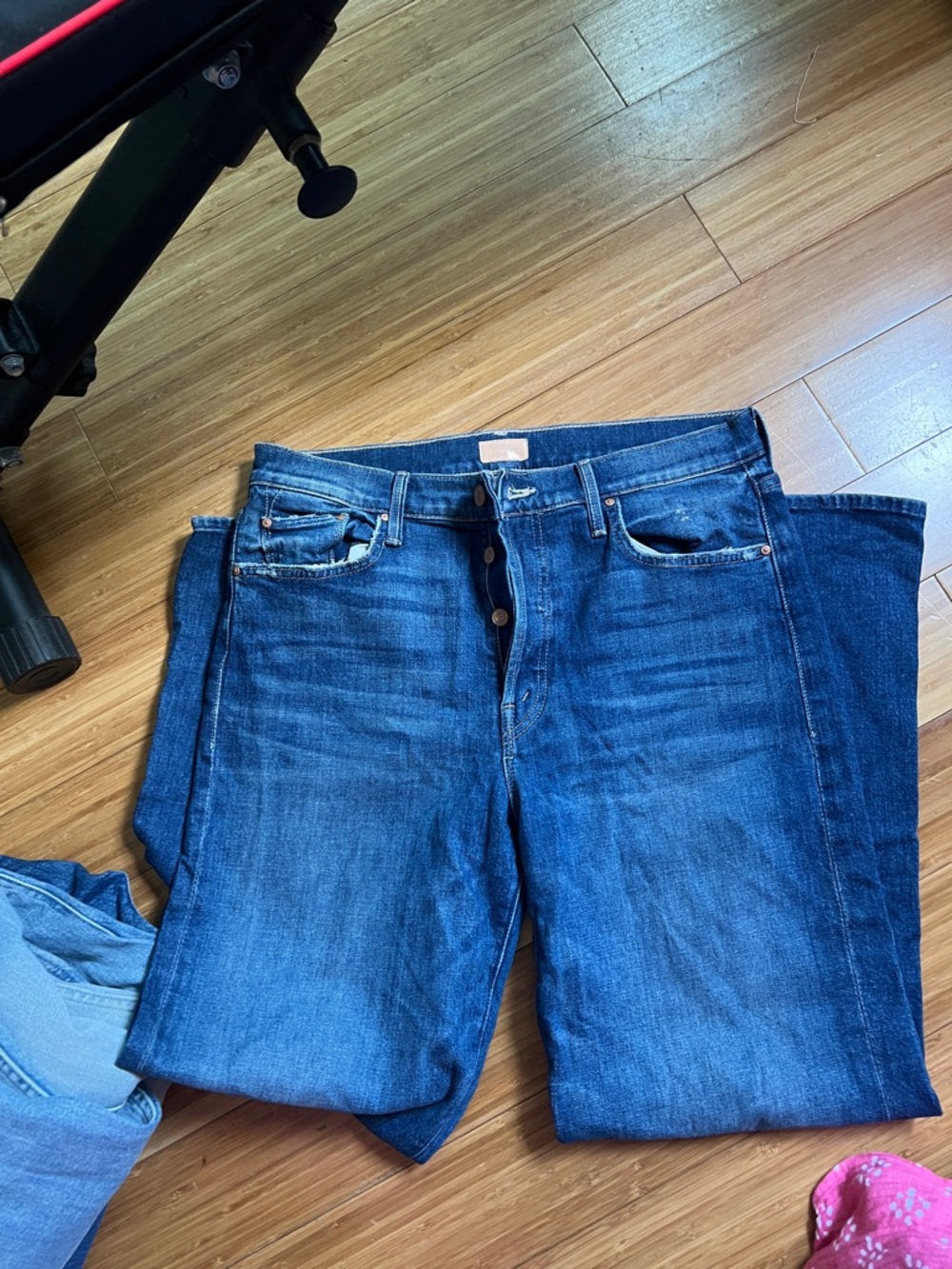 MOTHER Dark Blue Button-Fly Denim Jeans